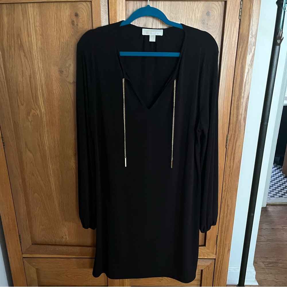 Michael Kors Dress SZ XL Black with Gold Chain Detail at Neck Extra Large
